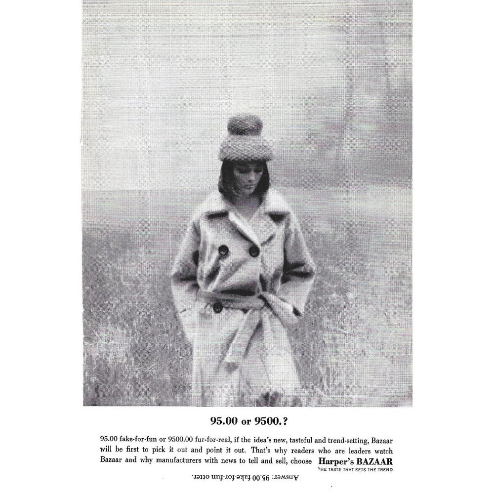 Harper's Bazaar Fashion Coat 1960s Vintage Print Ad 9 inch Tall